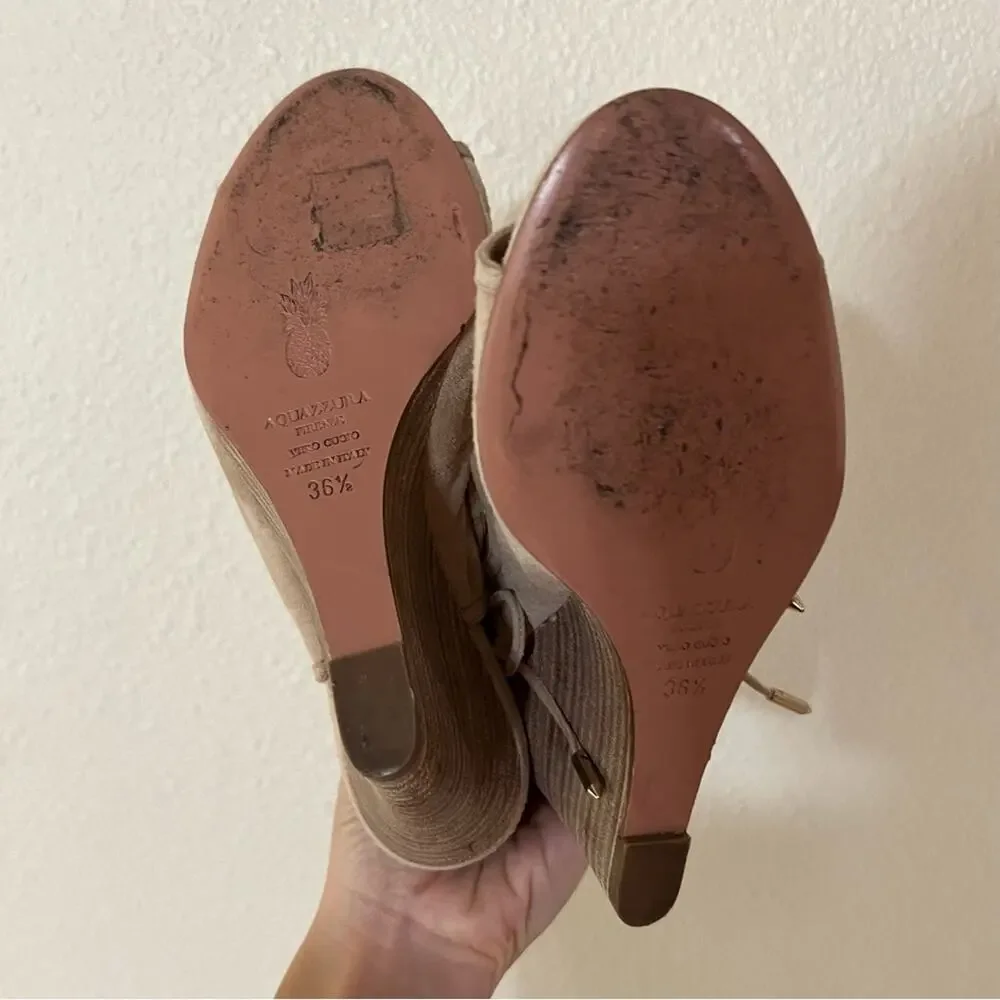 Aquazzura Firenze tan nude Sexy Thing Wedges 85 strappy heels  36.5